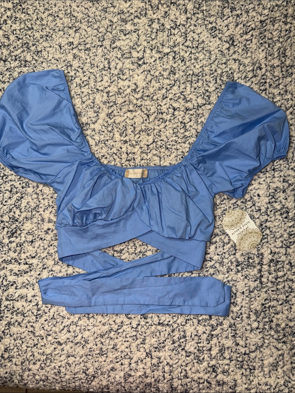 Altar'd State Periwinkle Blue Puff Sleeve Wrap Crop Top